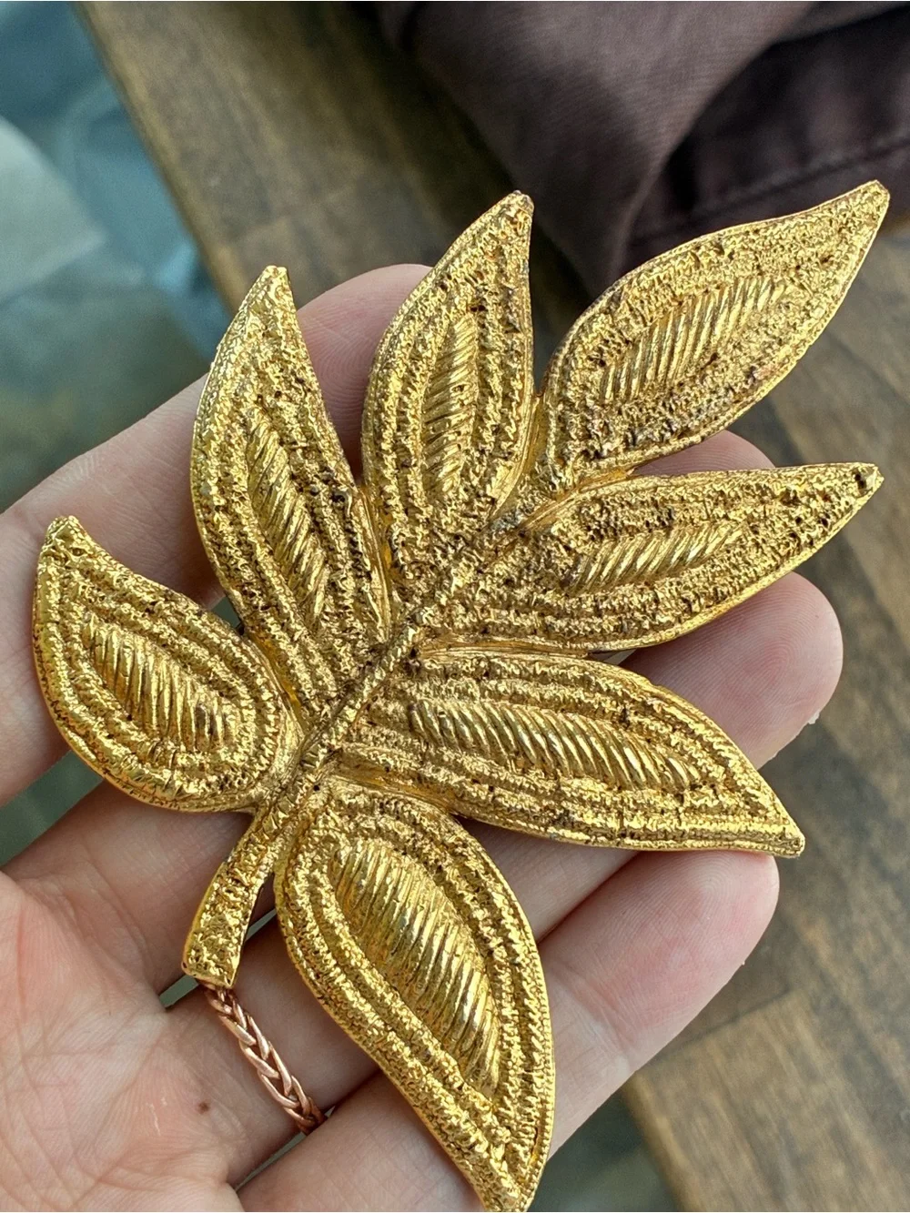 Vintage Dauplaise Signed Gold Leaf Brooch